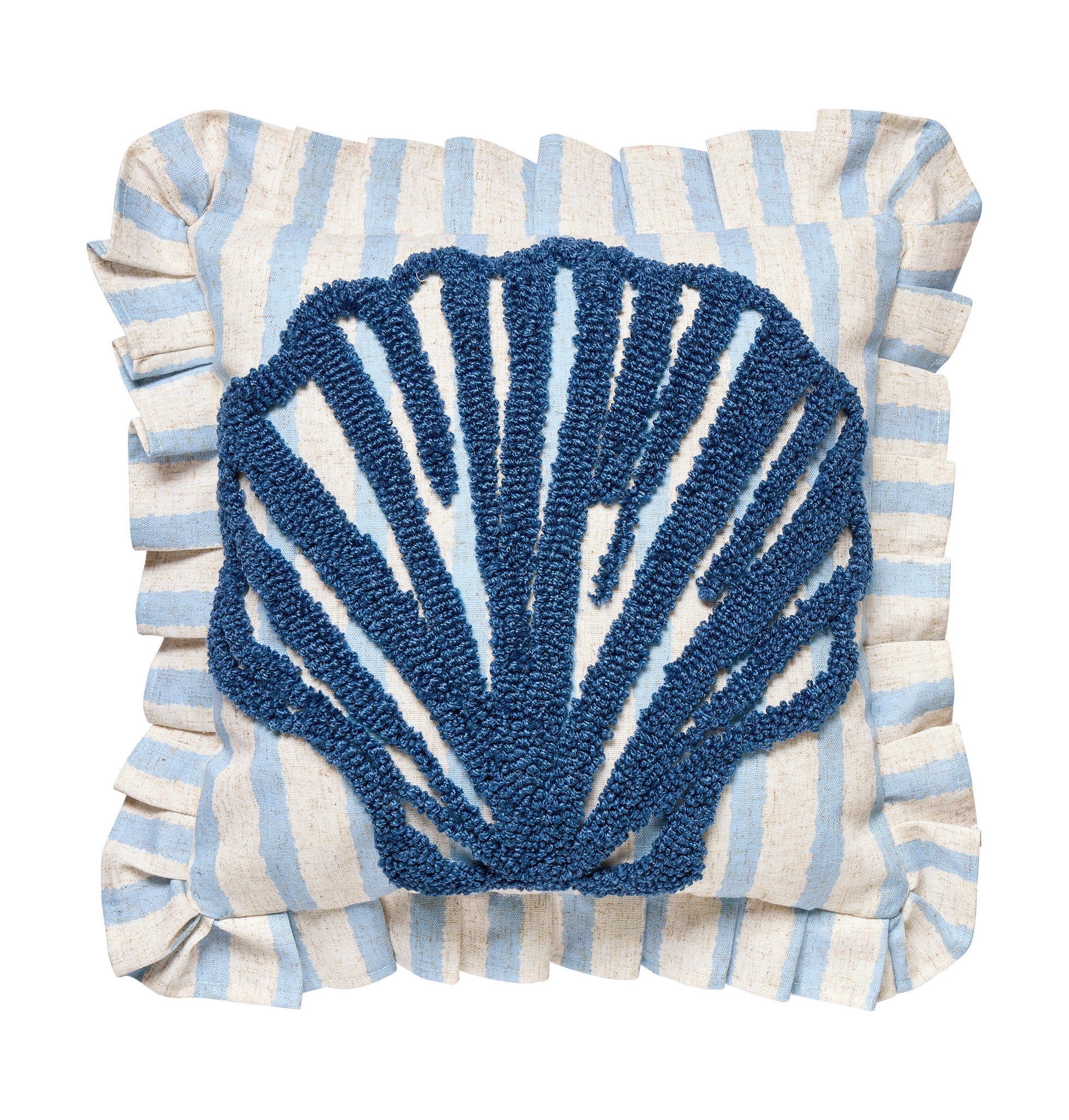 Coastal Shell Tufted Hooked Throw Pillow, 16x16 inch, front view