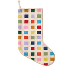 Color Block Embroidered Needlepoint Christmas Stocking, 11x18 inch, front view
