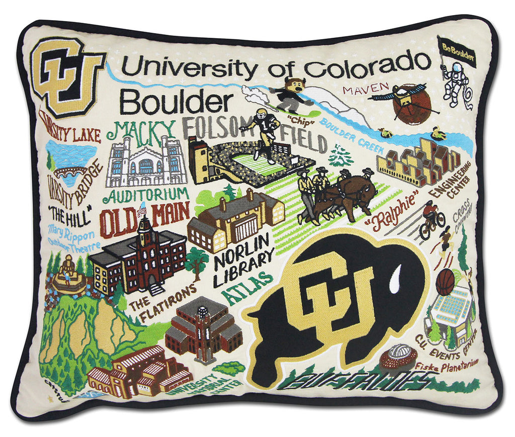 University of Colorado Boulder Buffaloes embroidered pillow with school logo.