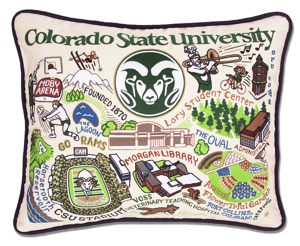 Colorado State University Rams embroidered throw pillow with school logo.