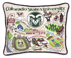 Colorado State University Rams hand-embroidered throw pillow featuring school colors and mascot imagery