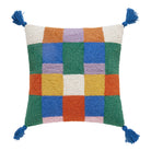 Colorful Check with Tassels Hooked Wool Throw Pillow, 16x16 inch, front view