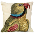 Colorful Parrot Bird hand-embroidered Variant 2 throw pillow with rustic nature wildlife lodge design