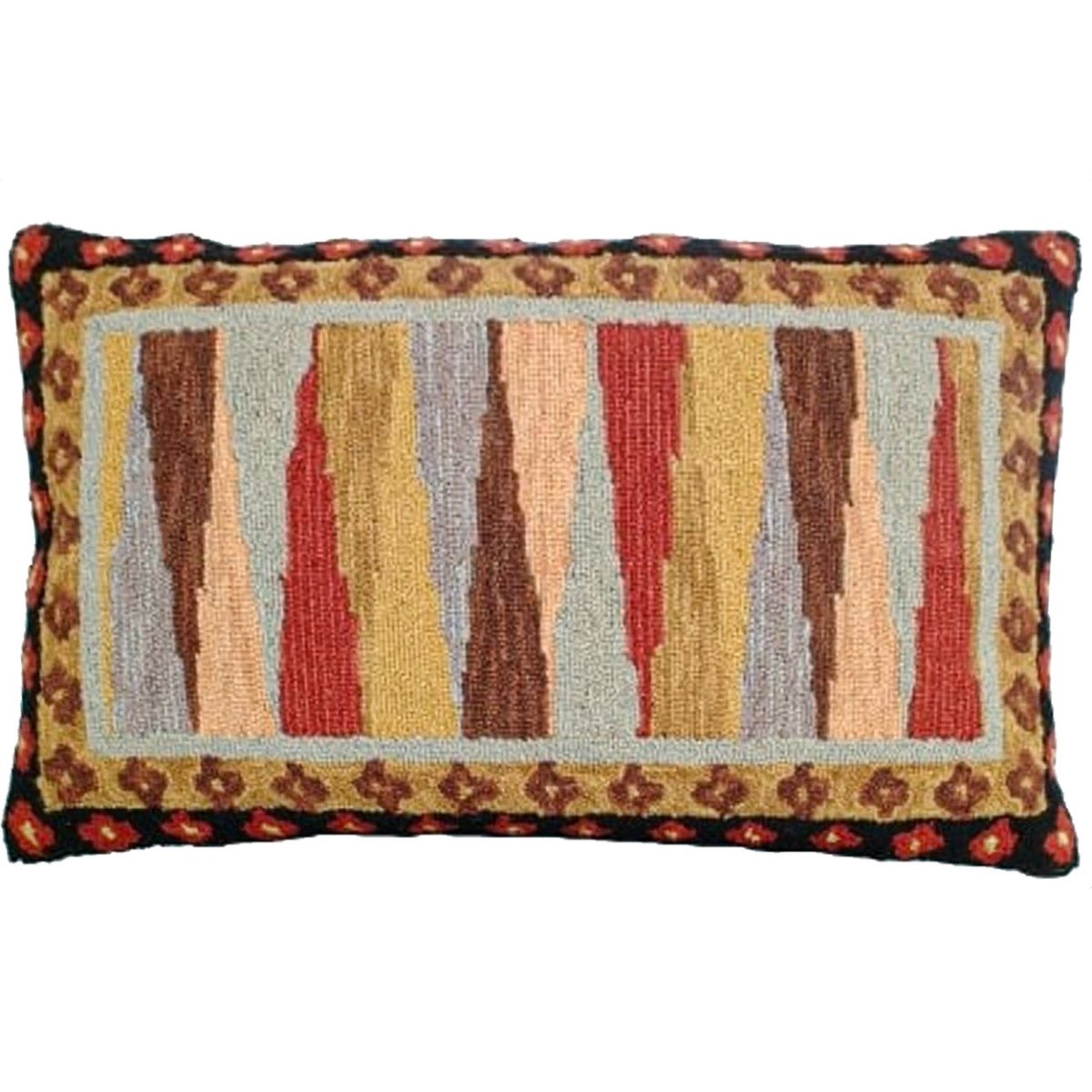 Colorful Pinwheel hooked wool throw pillow with rustic lodge-style design