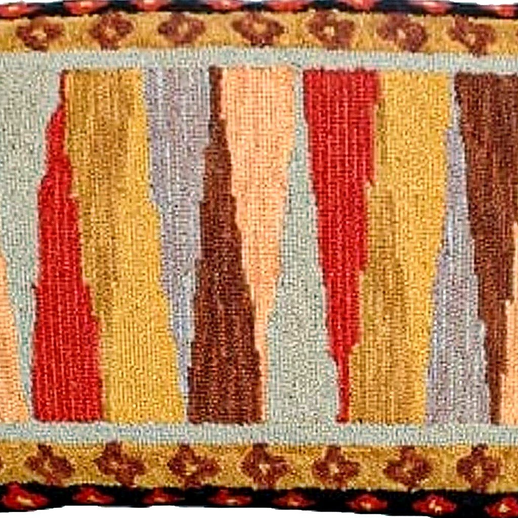 Colorful Pinwheel Rustic Lodge Wool Hooked pillow fabric closeup showing hand-embroidered needlepoint wool texture and color detail