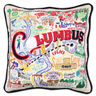 Columbus, OH Discovery City hand-embroidered throw pillow showcasing iconic landmarks