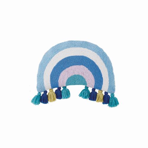Cool Rainbow with Tassels Hooked Wool Throw Pillow, 12x18 inch, front view