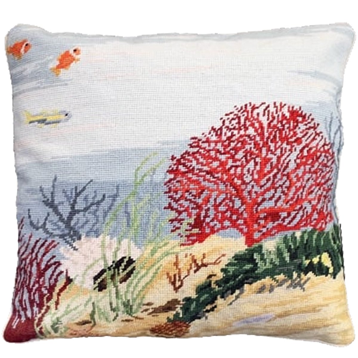 Coral Reef Ocean needlepoint Variant 2 throw pillow with nautical coastal motifs