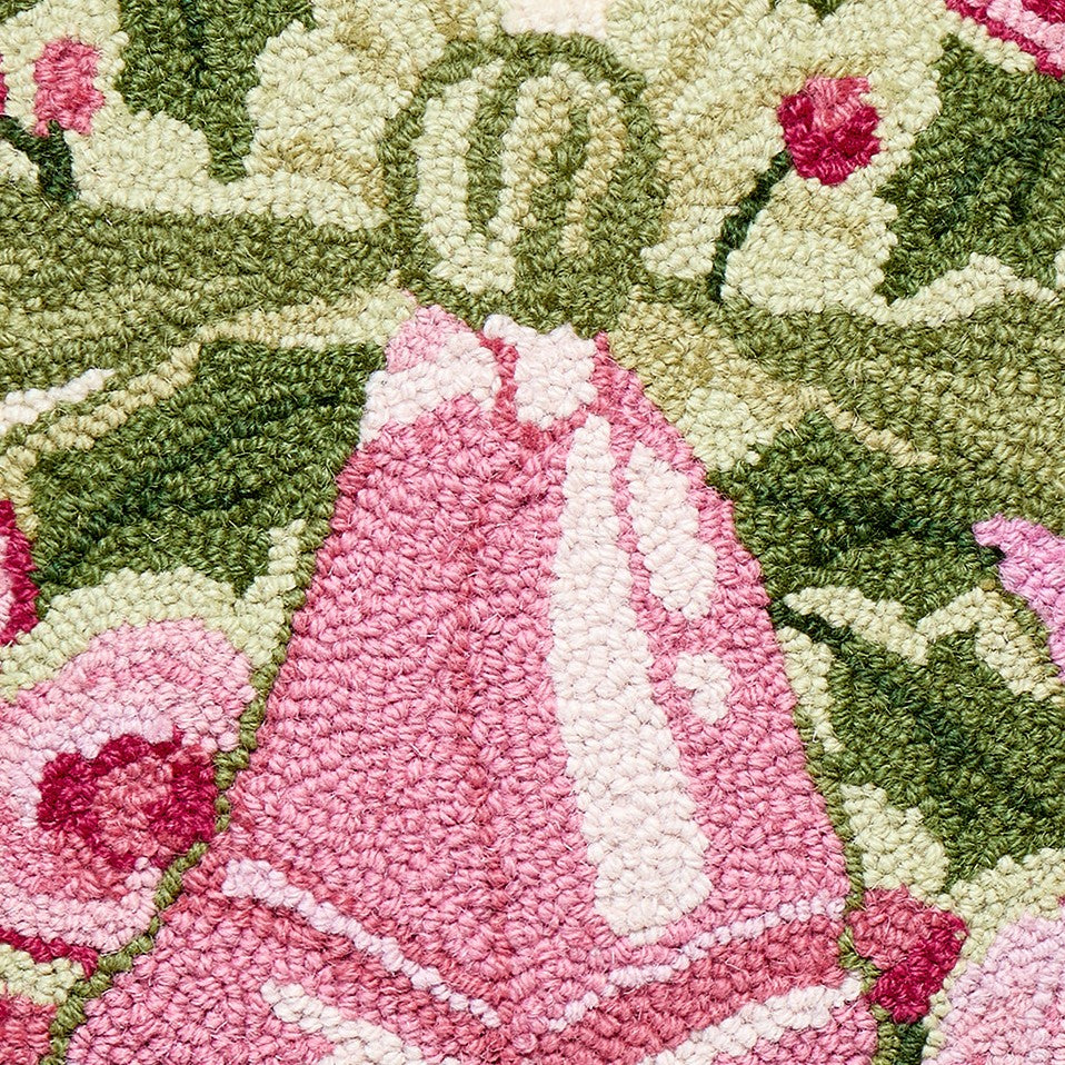 Cottage Charm Bells Hooked Wool Christmas Throw Pillow, close-up detail