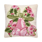 Cottage Charm Bells Hooked Wool Christmas Throw Pillow, 18x18 inch, front view