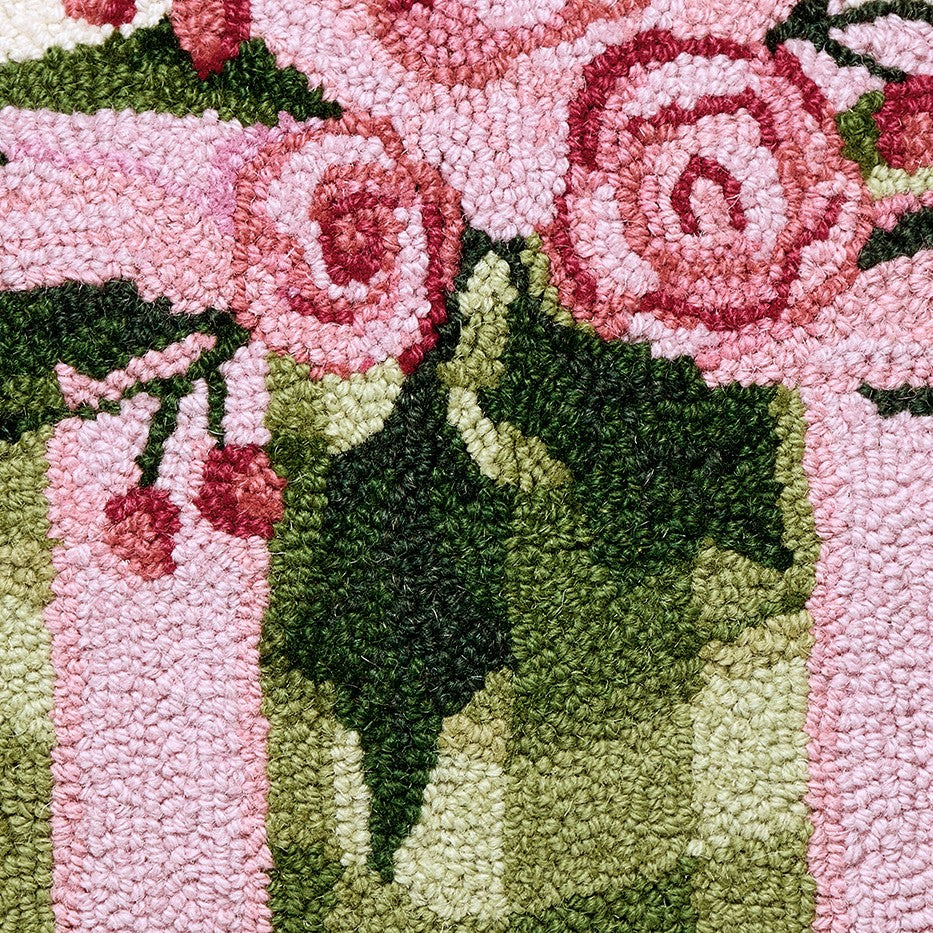 Cottage Charm Gift Hooked Wool Christmas Throw Pillow, close-up detail