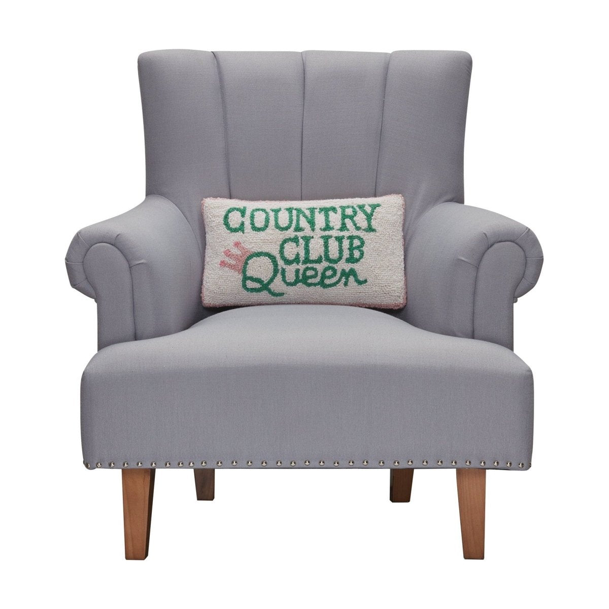 Country Club Queen Hooked Wool Throw Pillow, 9x16 inch, front view