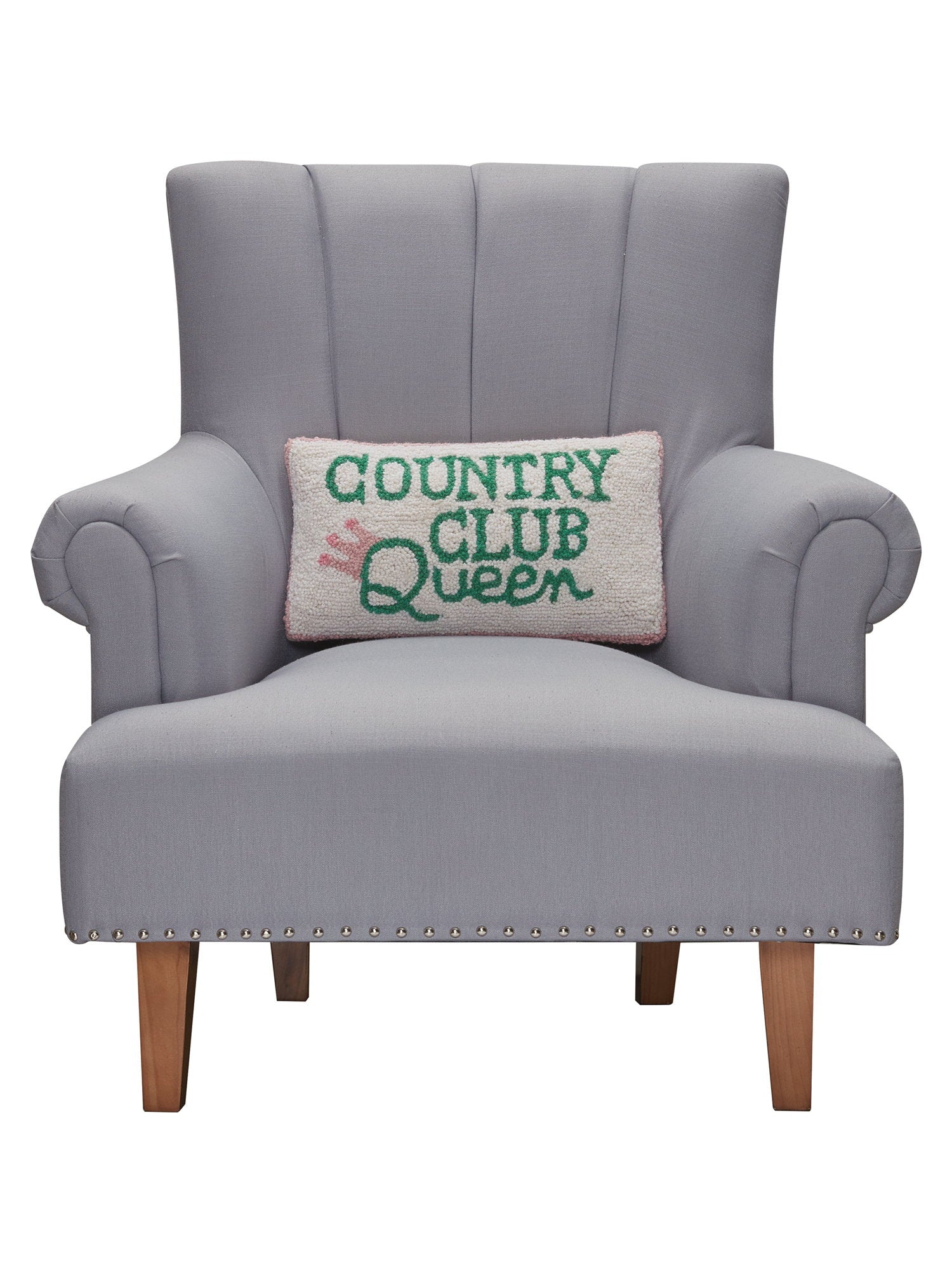 Country Club Queen Hooked Wool Throw Pillow, 9x16 inch, front view