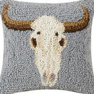 Cow Skull Hooked Wool Halloween Throw Pillow, close-up detail