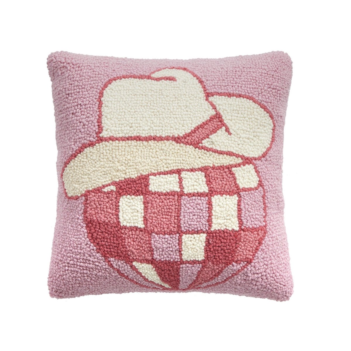 Cowboy Disco Ball Hooked Wool Throw Pillow, 14x14 inch, front view