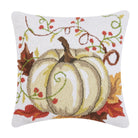 Cream Harvest Pumpkin Hooked Wool Fall Harvest Throw Pillow, 18x18 inch, front view