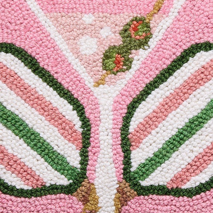 Crossed Paddles Martini Hooked Wool Throw Pillow, close-up detail