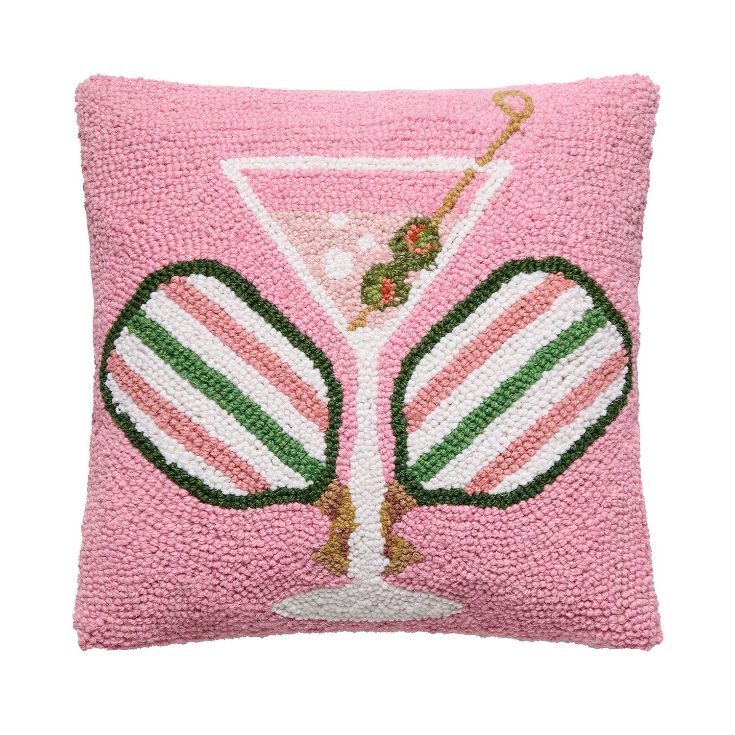 Crossed Paddles Martini Hooked Wool Throw Pillow, 14x14 inch, front view
