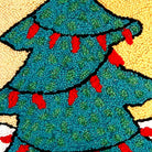 Closeup of Cute Christmas Tree Lights Wool Hooked Holiday needlepoint throw pillow highlighting hand-stitched wool craftsmanship and fabric detail