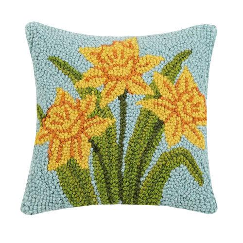 Daffodil Hooked Wool Throw Pillow, 10x10 inch, front view