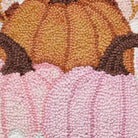 Daisies and Pumpkin Trio Hooked Wool Fall Harvest Throw Pillow, close-up detail