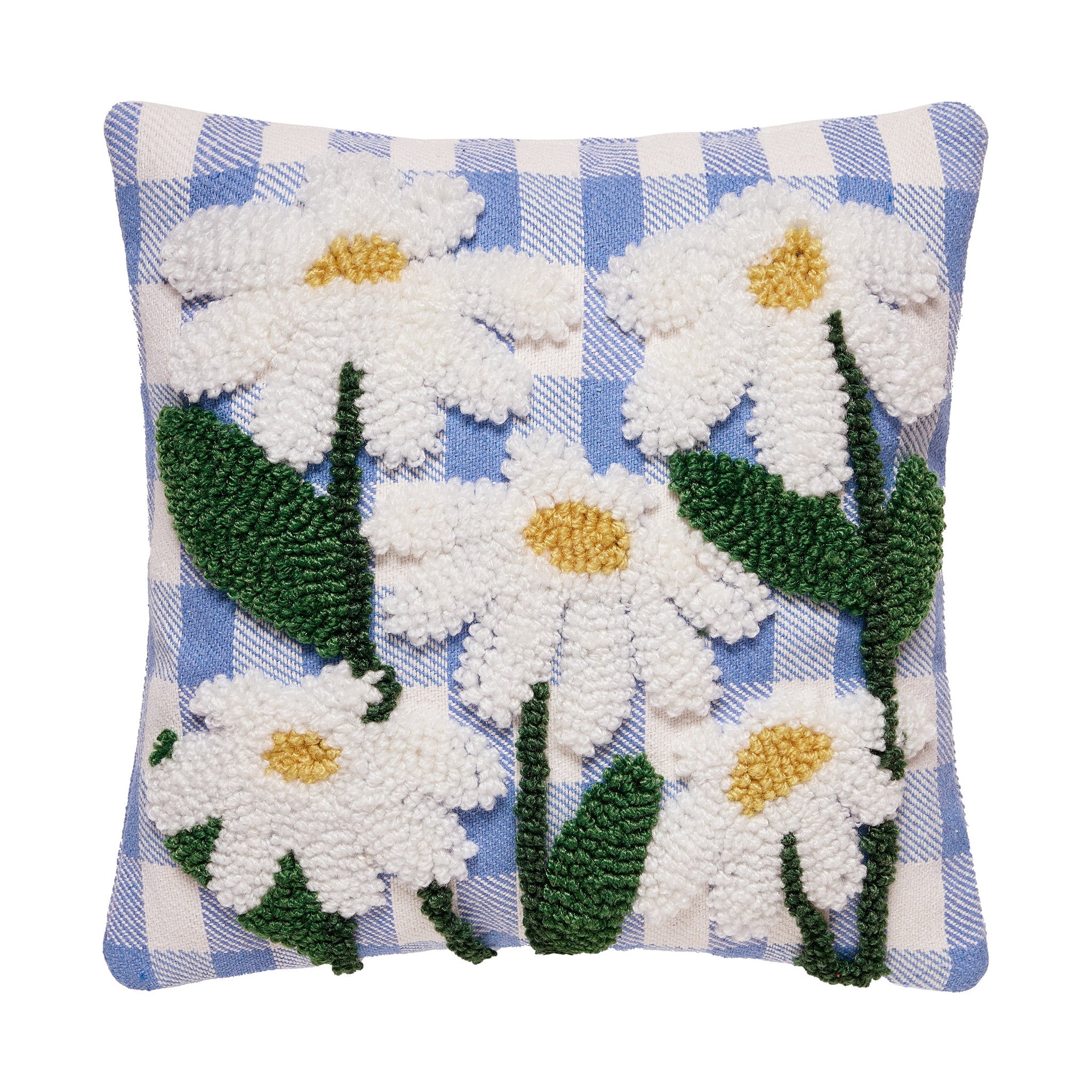 Daisies Tufted Poly Hooked Throw Pillow, 10x10 inch, front view
