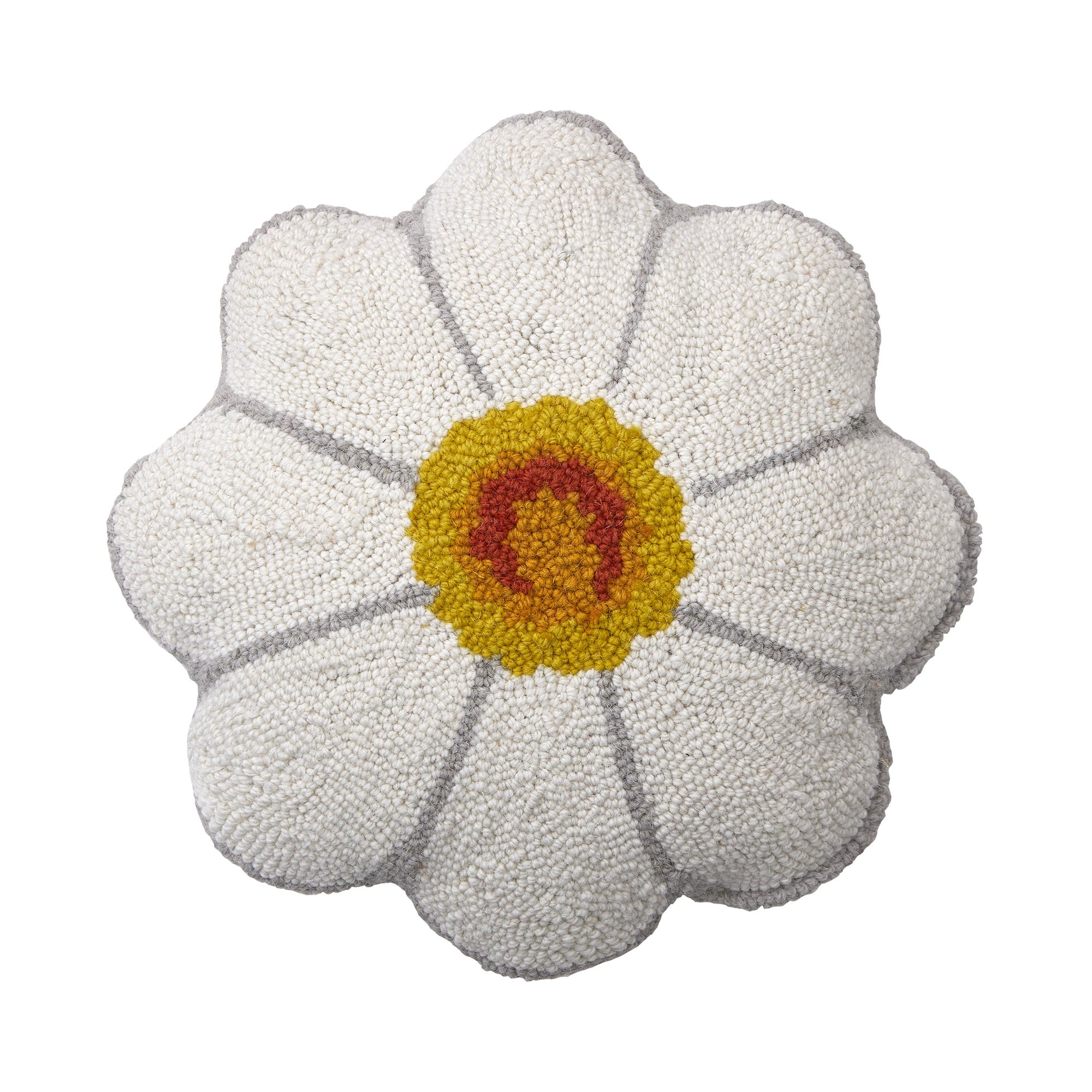 Daisy Shaped Hooked Wool Throw Pillow, 14x14 inch, front view
