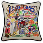 Dallas, TX Big D City hand-embroidered throw pillow showcasing iconic landmarks