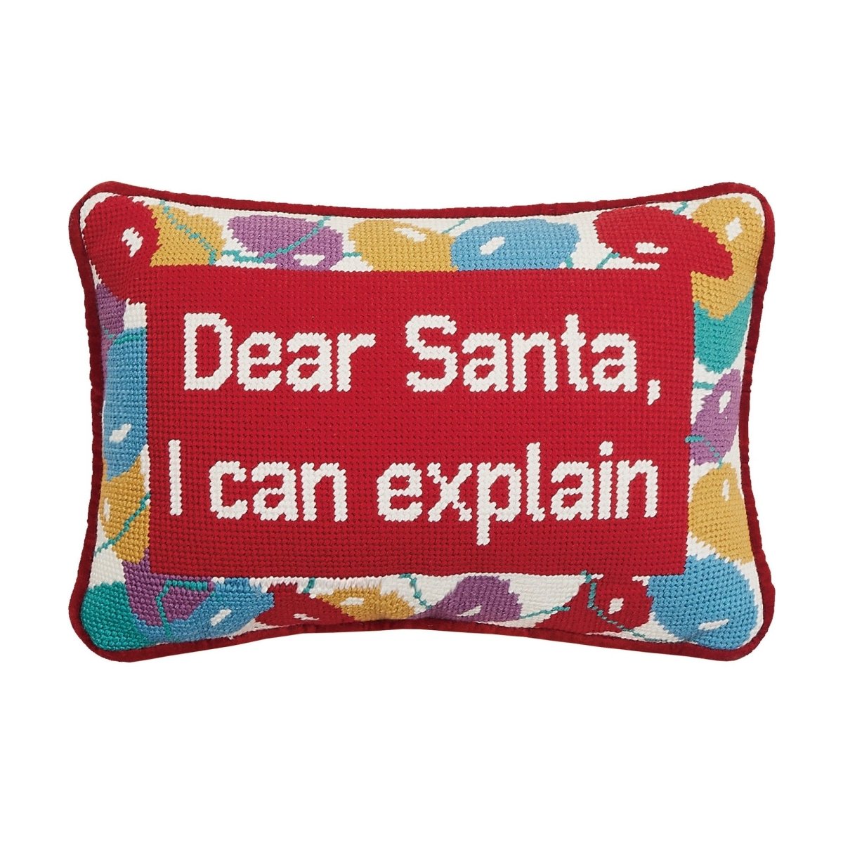 Dear Santa Embroidered Needlepoint Christmas Throw Pillow, 8x12 inch, front view