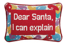 Dear Santa Embroidered Needlepoint Christmas Throw Pillow, 8x12 inch, front view