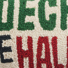 Deck the Halls Hooked Wool Christmas Throw Pillow, close-up detail