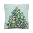 Decorating Tree Hooked Wool Christmas Throw Pillow, 18x18 inch, front view