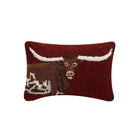 Deep Red Longhorn Hooked Wool Throw Pillow, 8x12 inch, front view