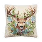 Deer Hooked Wool Christmas Throw Pillow, 18x18 inch, front view