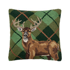 Deer Plaid Hooked Wool Throw Pillow, 18x18 inch, front view