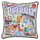 Detroit, MI Motor City hand-embroidered throw pillow with artisan decorative design