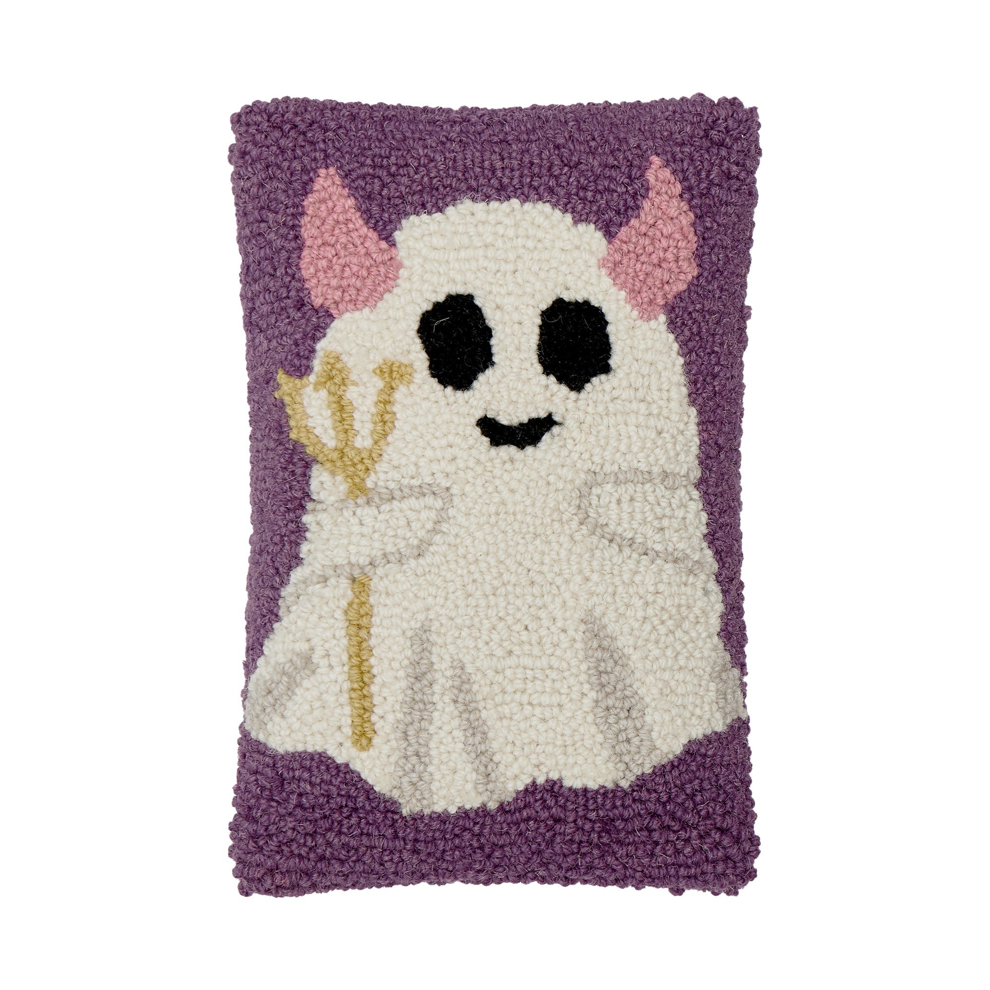 Devil Ghost Hooked Wool Halloween Throw Pillow, 8x12 inch, front view