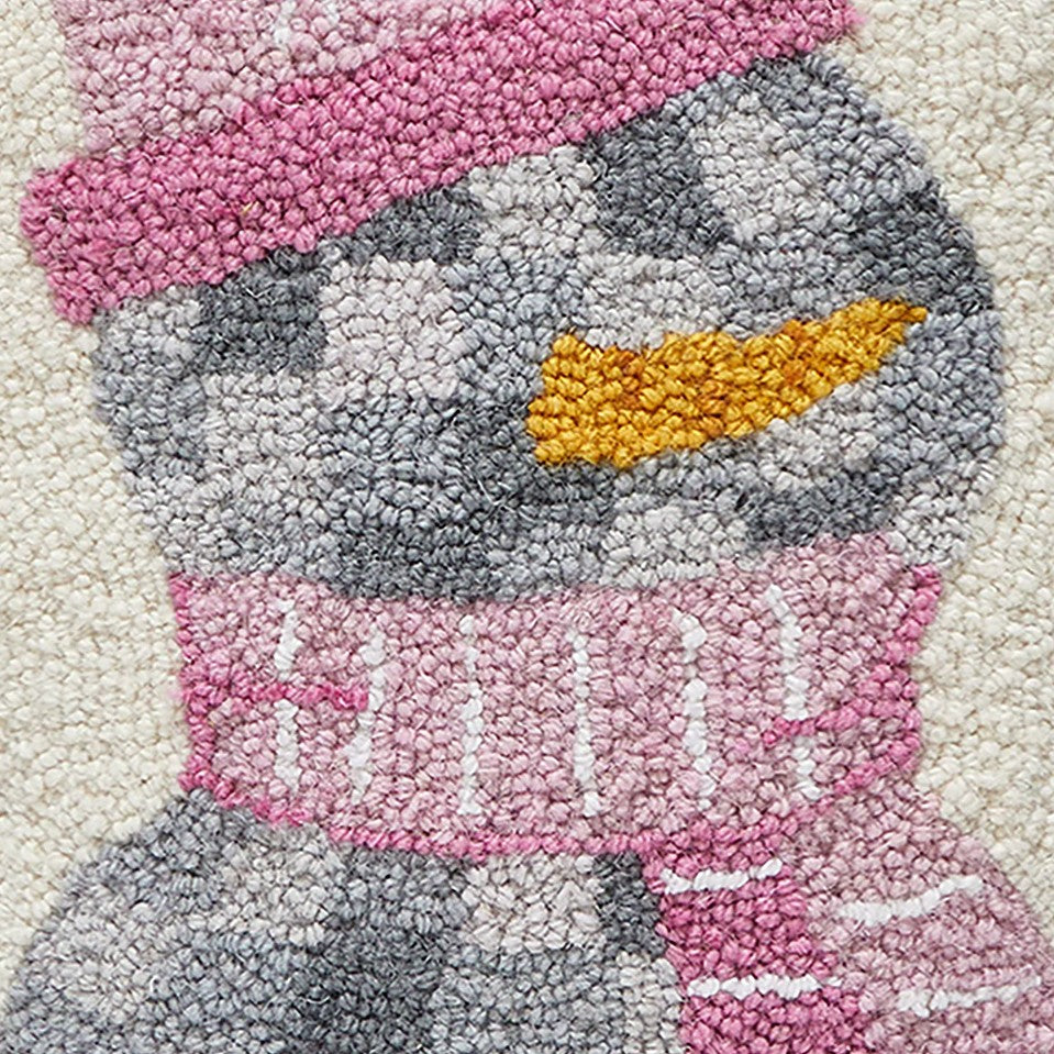 Disco Snowman with Tassels Hooked Wool Christmas Throw Pillow, close-up detail
