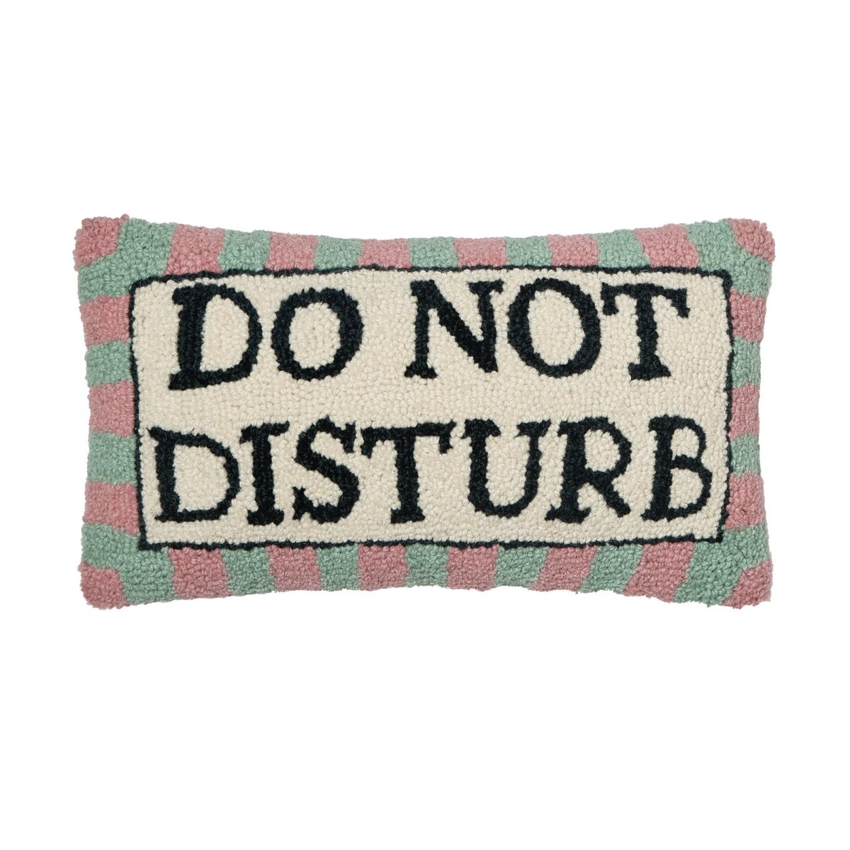 Do Not Disturb Hooked Wool Throw Pillow, 9x16 inch, front view