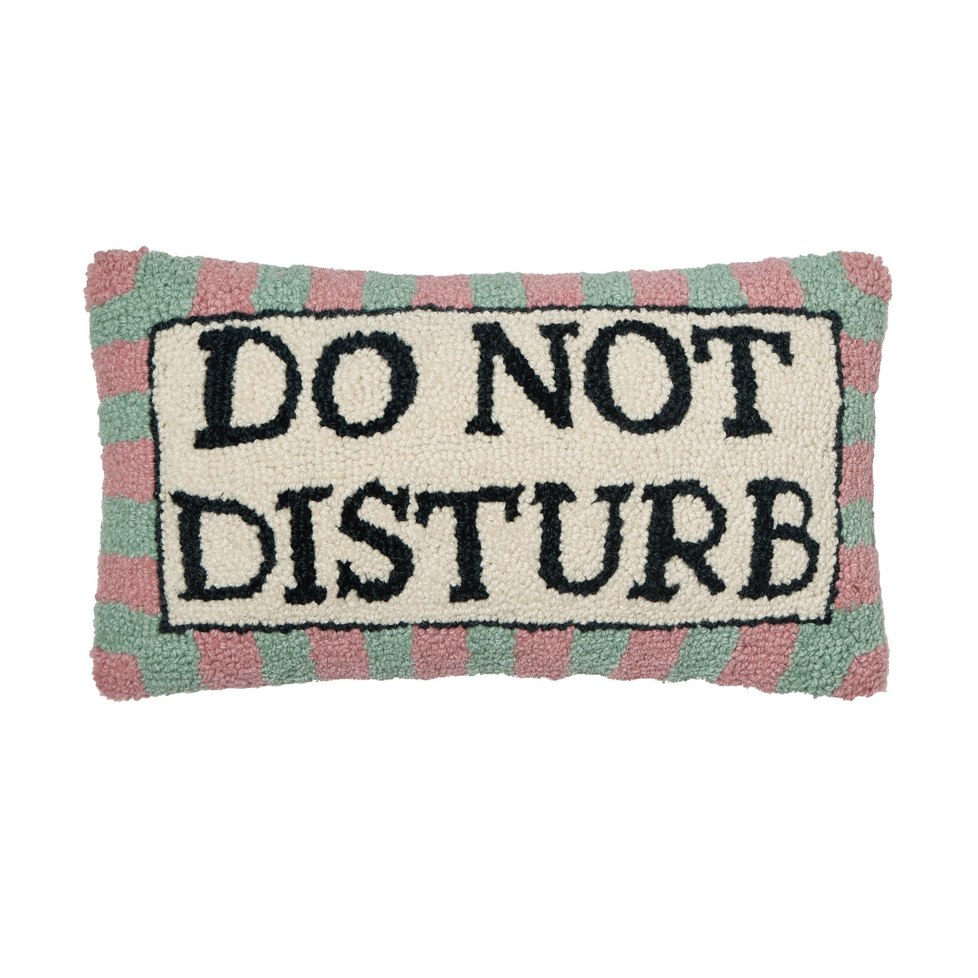 Do Not Disturb Hooked Wool Throw Pillow, 9x16 inch, front view