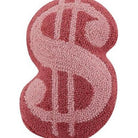 Dollar Sign Shaped Hooked Wool Throw Pillow, close-up detail