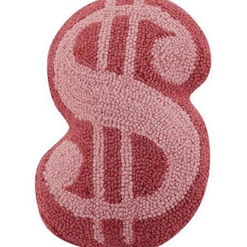 Dollar Sign Shaped Hooked Wool Throw Pillow, close-up detail