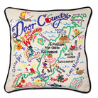 Door County Cherries hand-embroidered throw pillow with rustic lodge-style design