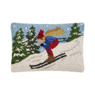 Downhill Skier Hooked Wool Christmas Throw Pillow, 8x12 inch, front view