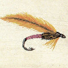Dry Fly Classic Fishing pillow fabric closeup showing hand-embroidered needlepoint wool texture and color detail