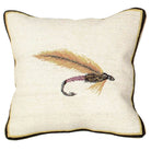 Dry Fly Classic Fishing needlepoint throw pillow with aquatic fishing design