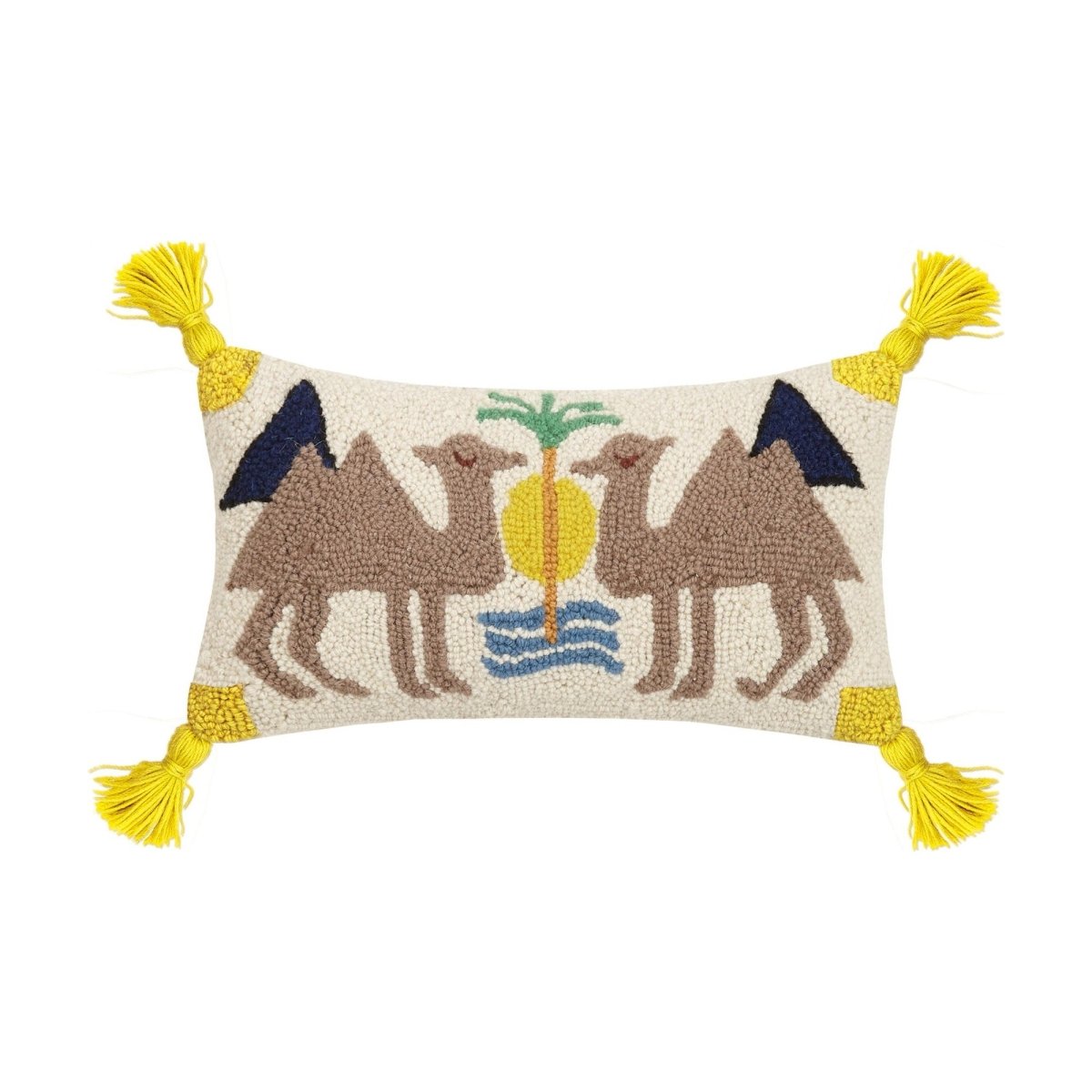 Dune with Tassels Hooked Wool Throw Pillow, 9x16 inch, front view