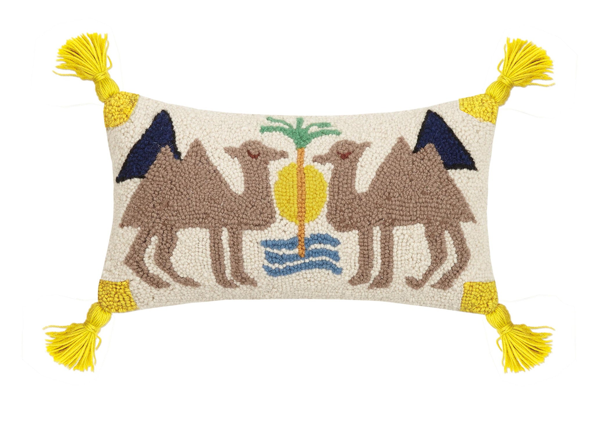 Dune with Tassels Hooked Wool Throw Pillow, 9x16 inch, front view