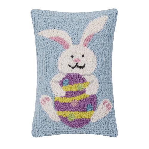 Easter Bunny Egg Hooked Wool Throw Pillow, 8x12 inch, front view