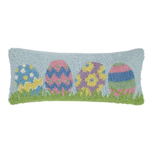 Easter Egg Hooked Wool Throw Pillow, 8x20 inch, front view